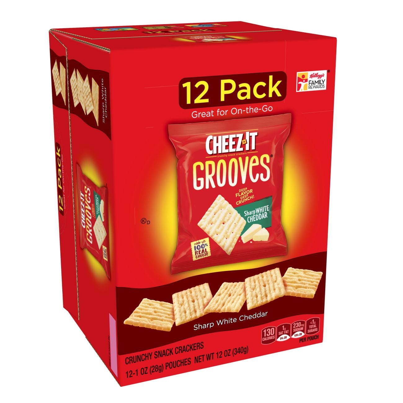 CheezIt, Crunchy Cheese Snack Cracker Chips, Sharp White Cheddar, Single Serve, 12 Oz,12 Ct