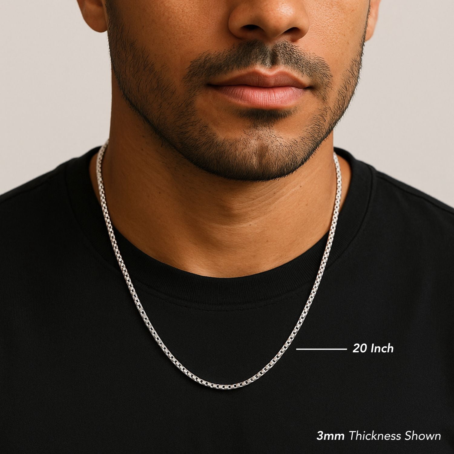 Tilo Jewelry Solid 925 Sterling Silver Diamond-Cut Engraved Box Chain Necklace with Secure Lobster Lock | 1.5mm - 16 Inch | Everyday Necklace for Men & Women
