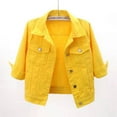 thumbnail image 2 of TTUHYWXI Womens Trendy Cropped Sleeve Lightweight Light Wash Summer Plus Size Denim Jacket Fashionable Casual Outerwear with (Yellow, L), 2 of 3