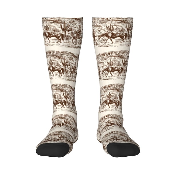 Fotbe Western Desert Cowboys2 Calcetas Divertidas Estampadas para Hombre y Mujer, Calcetas de Algodón hasta la Rodilla para Caminar, Correr, Enfermería y Embarazo