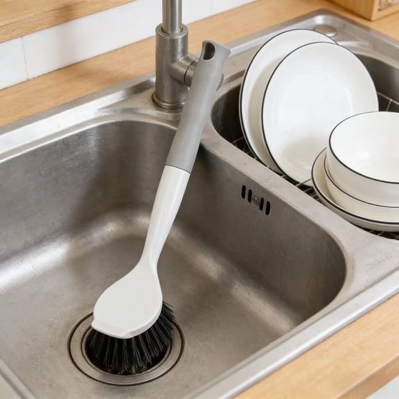 Round Sink Brush with Soft Black Handle, Durable Dish Washing Tool for Kitchen, Non Stick Oil Cleaning Brush for Pots Pans and Dishes, Easy Grip Household Dishwashing Accessory, 10.8*2.4in, A
