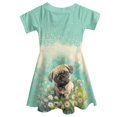 thumbnail image 5 of Yuyamidu Pug Short Sleeve Dresses Cute Dog Knee Length Summer Sundress Outdoor Play Tour Twirly Skater Dress Novelty Teen Kids Flared Dress for Girls 7-8, Green, 5 of 6