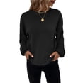 thumbnail image 3 of hirigin Women's Loose Knit Tops, Solid Color Ribbed Long Sleeve Round Neck Autumn Sweater Blouse, 3 of 6