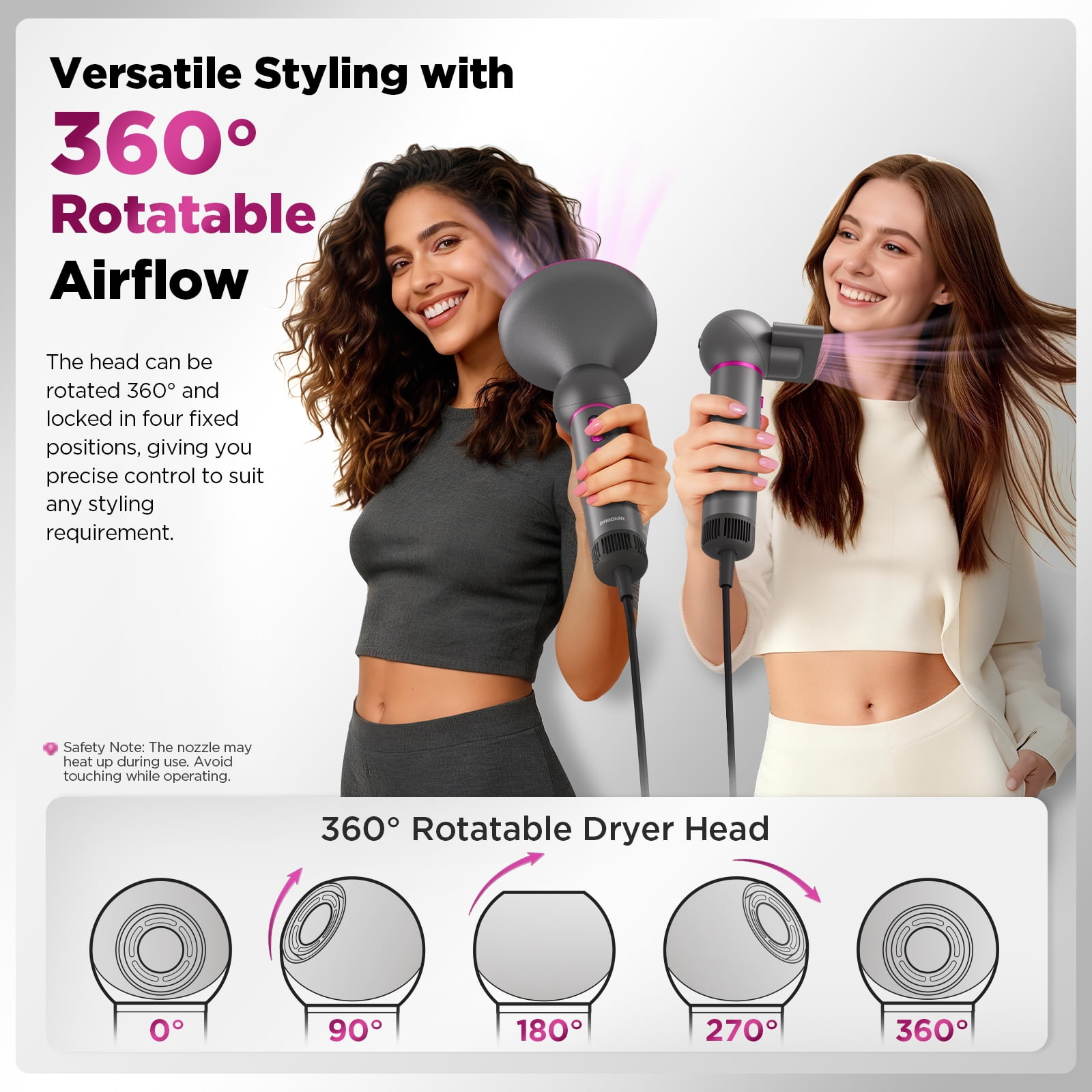 BABONIR High-Speed Hair Dryer 110000 RPM - Lightweight Compact With Diffuser Concentrator Rotatable Head Cool Shot For Home Travel