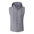 thumbnail image 5 of Men's Sleeveless Hooded Cotton Linen Shirt, Button Down Casual Beach Vest, Lightweight Breathable Summer Vacation Top Gray, 5 of 9