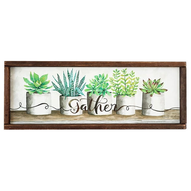 Parisloft Rassemble des Pots Succulents par Cindy Jacobs Décoratifs Plaque Murale à Cadre en Bois 19,3 x 1,2 x 7,3 Pouces (Rassembler)
