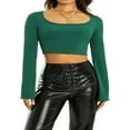 thumbnail image 1 of Square Neck Long Sleeve Crop Top for Women Sexy Basic Ribbed Tee Shirts Y2k Tops, 1 of 5