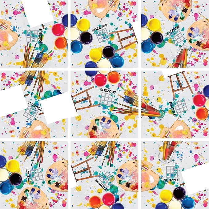 Squzzle Puzzle – 9-Piece Travel Puzzle Game | Screen-Free Brain Teaser Puzzle for Focus & Problem Solving | Collect All Designs | Teacher Gift | Middle School Classroom Center (Painting)