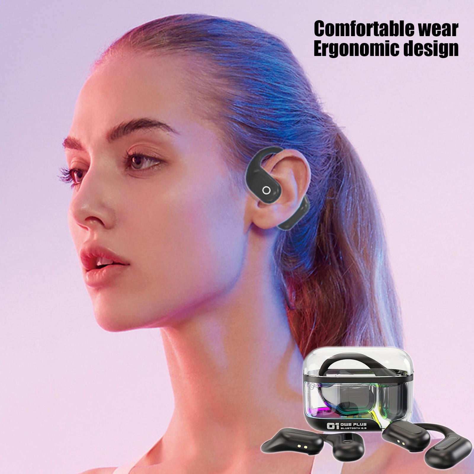 Open-Ear True Wireless Bluetooth Headphones with Microphone, Earbuds with Earhooks, Sweat Resistant, Fast Charging, 28HRS Playtime, Compatible with iPhone & Android