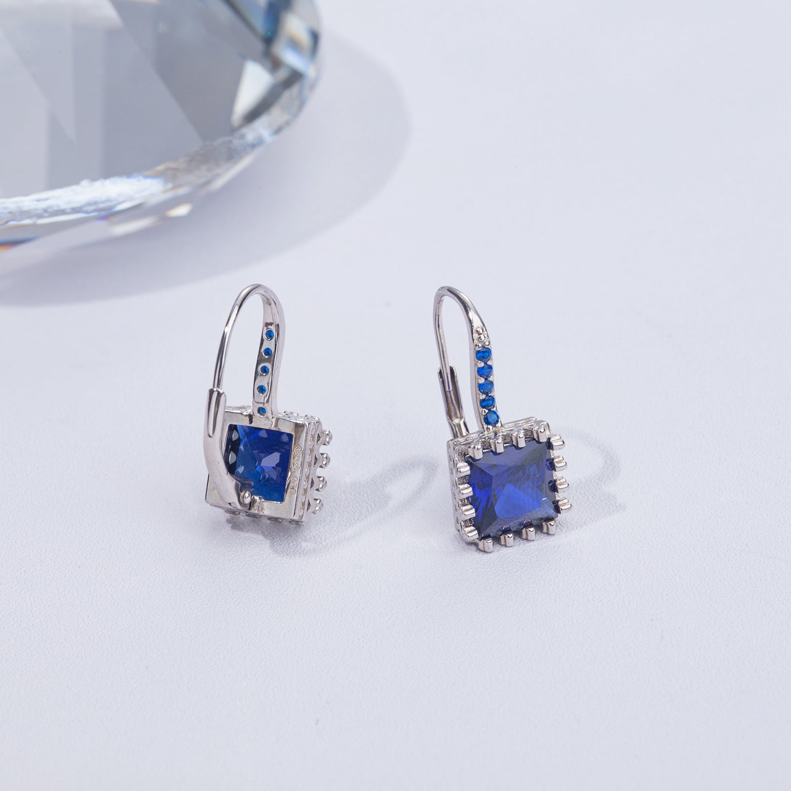 925 Sterling Silver Lever Back Earrings with Princess Cut Cubic Zirconia for Women