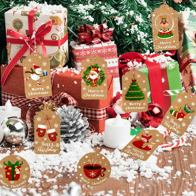 Etiquetas de papel Kraft navideñas, 50 Uds. Suministros de envoltura de papel Kraft navideño, etiquetas colgantes para manualidades, acabado de lujo