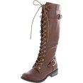 thumbnail image 1 of Forever Link Mango-27 Bottes à Talons Empilés à Lacets pour Femmes, Tan, 9, 1 of 4