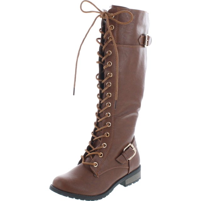 Forever Link Mango-27 Bottes à Talons Empilés à Lacets pour Femmes, Tan, 9