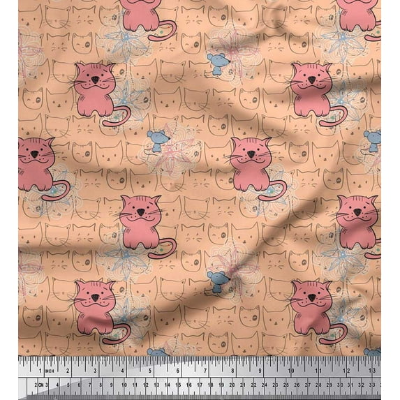 Soimoi Cotton Voile Fabric Rat & Cat Kids Print Fabric by The Yard 42 Inch Wide