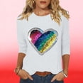 thumbnail image 3 of Mujeres Tres Cuartos de Manga Tops Suelto Ajuste Impreso Cuello Redondo Casual Blusa Camiseta Verano, 3 of 5