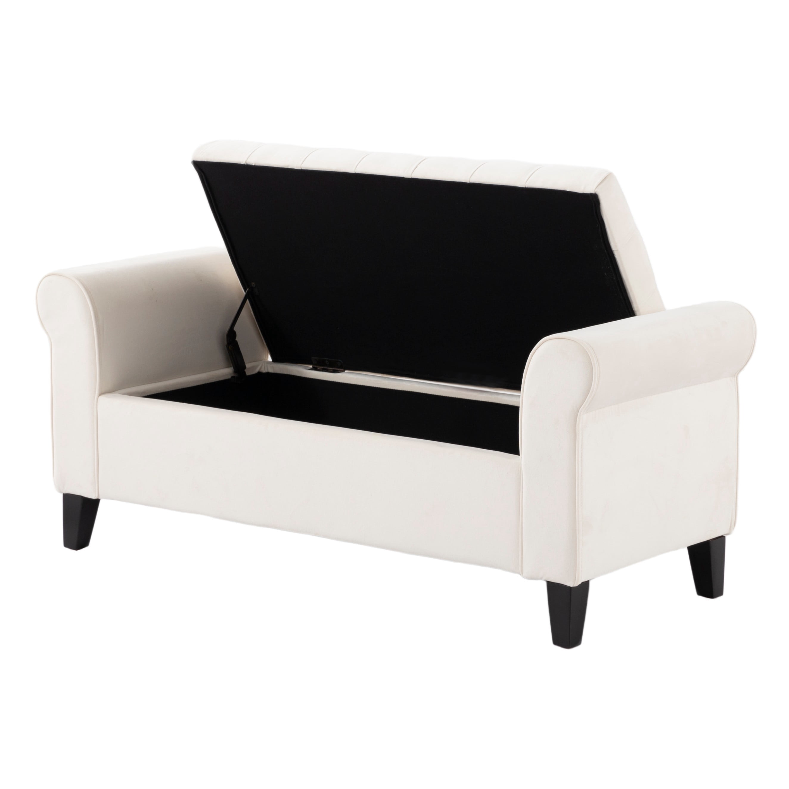 BSHTI 50" Flip Top Storage Bench with Tufted Cushion & Rolled Armrests – Solid Wood Frame, Hidden Storage Compartment, Tapered Legs – For Entryway, Bedroom, Living Room,Beige