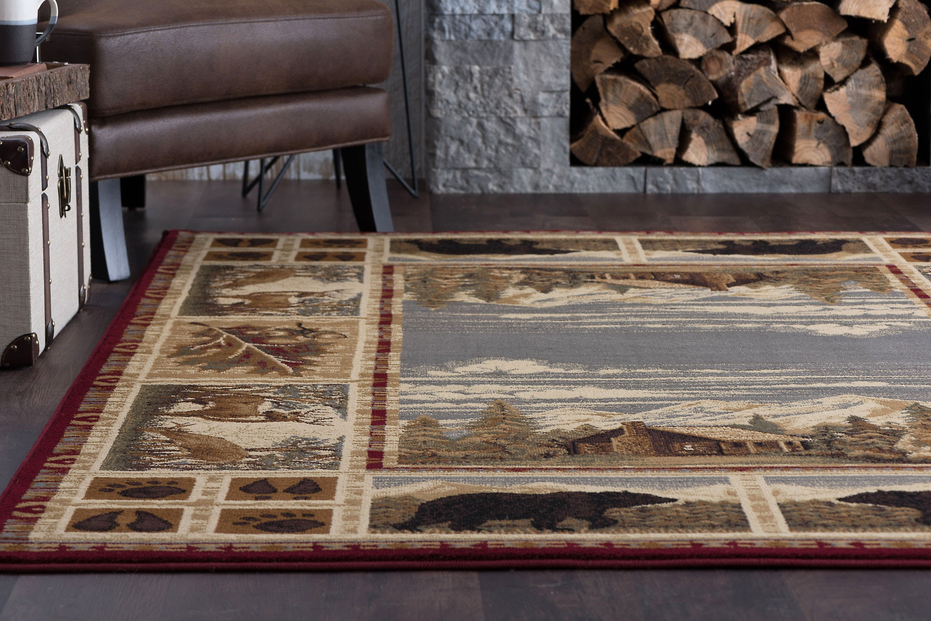 Nature Novelty 8' x 10' Red and Ivory Polypropylene Indoor Area Rug