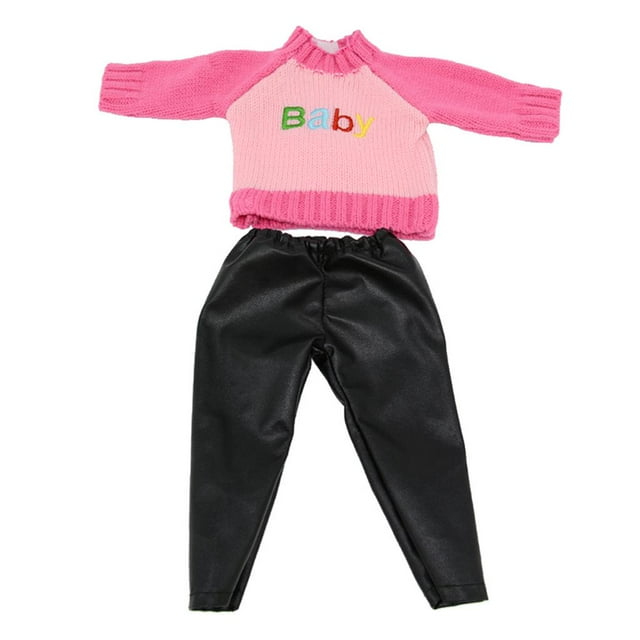 Suéter nto Rosa, Pantalones de material cuero , de Ropa para Muñeca de 18 "