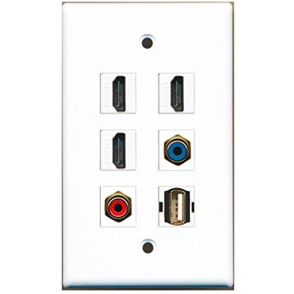 RiteAV - 3 HDMI 1 Port RCA Red 1 Port RCA Blue 1 Port USB A-A Wall Plate