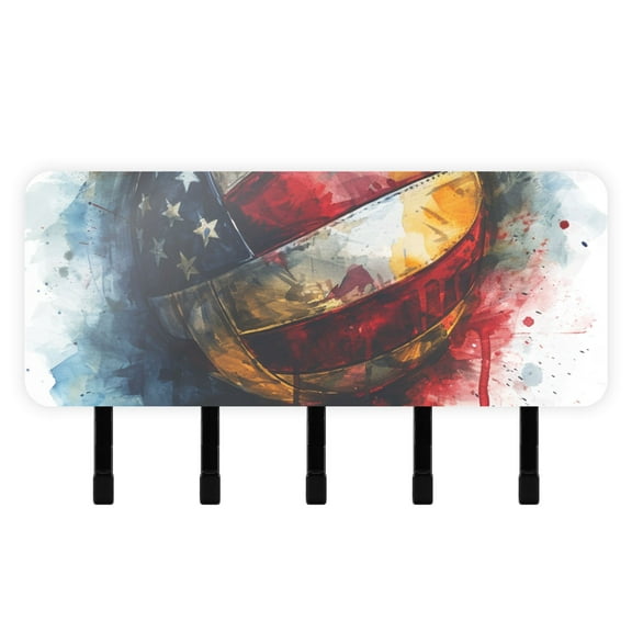 American Flag Volleyball Mail Holder Organizer Wall Mount with Shelf Key Holder Key Rack with 5 Key Hooks for Wall Decorative
