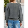thumbnail image 4 of Women'S Button Crew Neck Sweater Fall Long Sleeve Henley Shirts Trendy Loose Knit Pullover Tops Grey M, 4 of 8