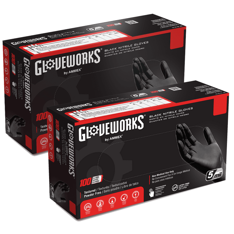 Gloveworks Black Nitrile Industrial Disposable Gloves 5 Mil Medium 100