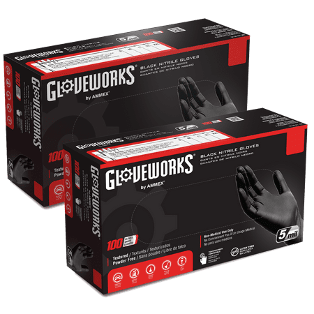 

GLOVEWORKS Black Nitrile Industrial Disposable Gloves 5 Mil Small 100 (2-Pack)
