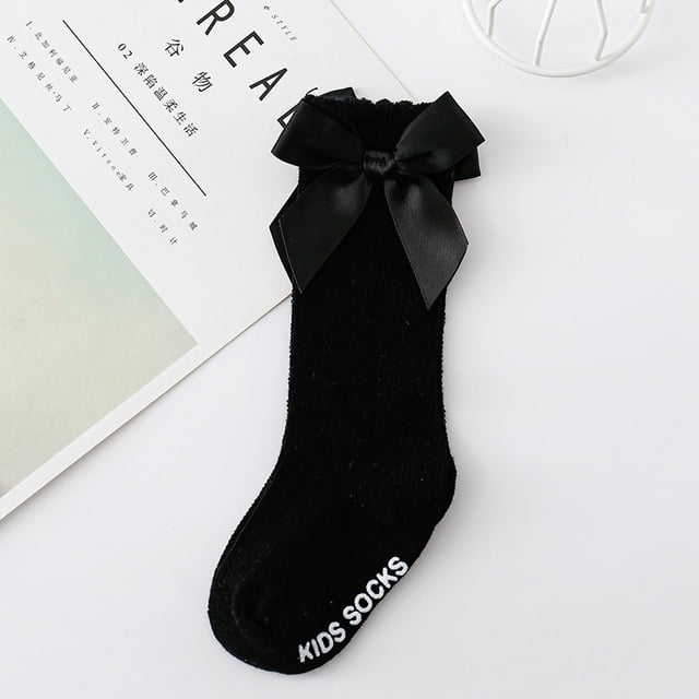 Chaussettes Hautes Rouges avec Nœud Papillon, Bas de Noël pour Filles, Nourrissons, Tout-Petits, Coton Doux, Enfants, Chaussettes Antidérapantes, Cadeau pour Bébé, Noir 0-2 Ans (S)