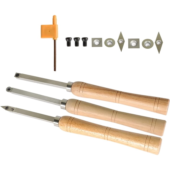 PET-U Carbide Woodturning Lathe Tool Set, Includes Diamond Shape, Round and Square Carbide Turning Tools and 3 Turning Tools (Finisher/Rougher/Detailer) Fit for Small and Mid Size Turning Projects