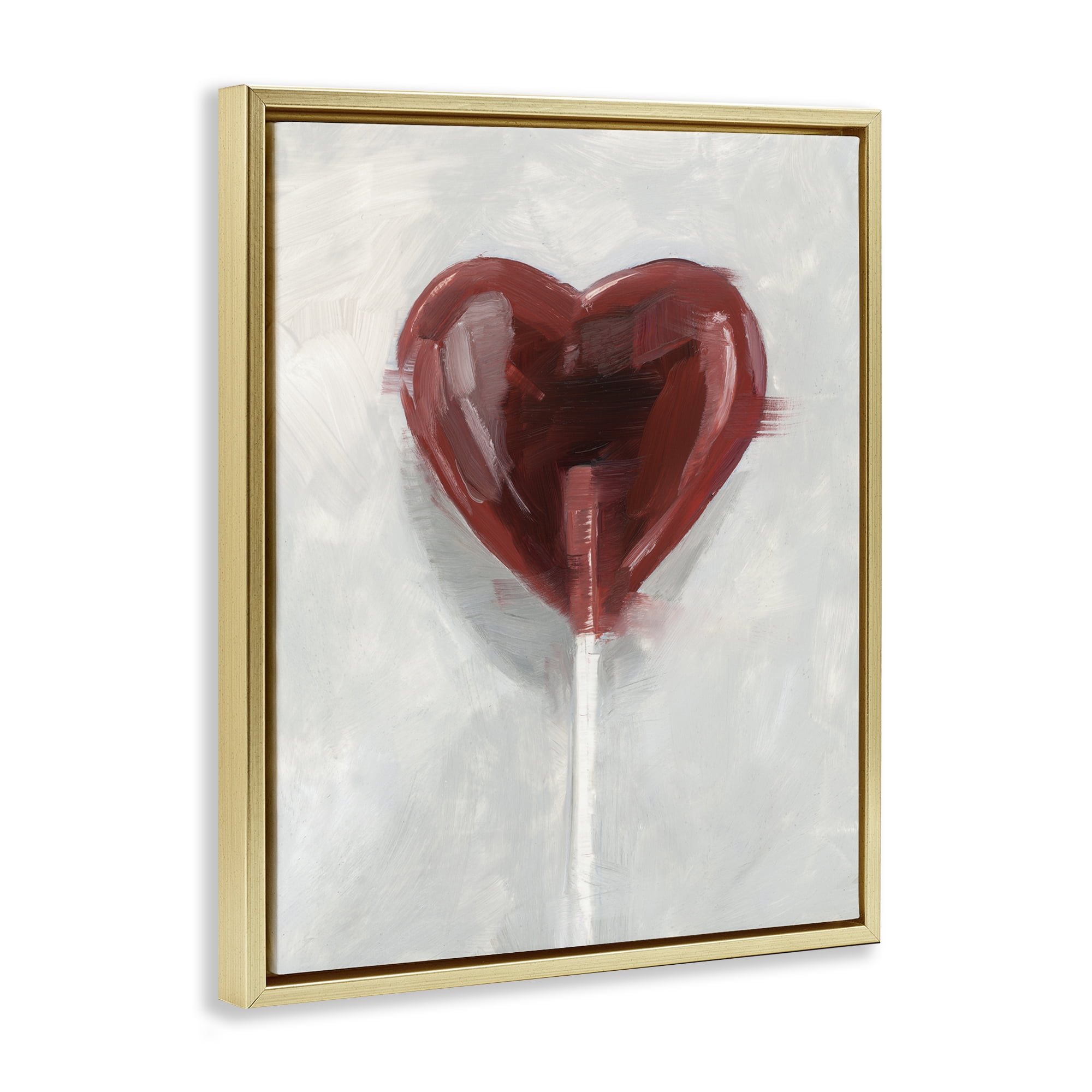 Stupell Industries Heart Shaped Lollipop Gold Framed Floater Canvas Wall Art, design by Ethan Harper