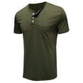 thumbnail image 3 of Daeful Chemisier Col Henley Été Hauts Col Rond T-Shirts Hommes Regular Fit Uni Manches Courtes Base Tee Armée Vert XL, 3 of 5