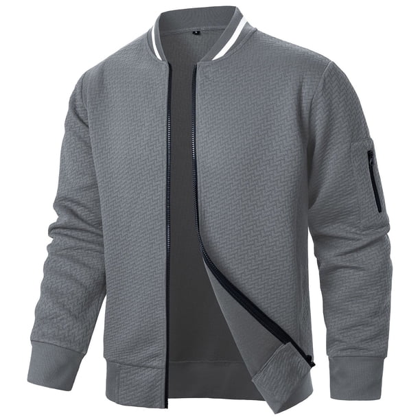 pstuiky manga larga para hombre, Chaqueta de manga larga con cuello alto y cremallera de color liso para hombre top de hombre l