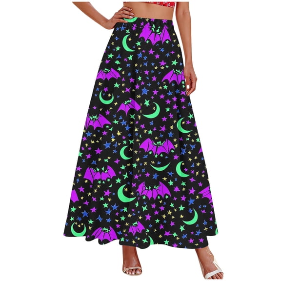 Edvintorg Womens Winter Skirts Plus Size Fashion Printed High Waisted Casual Maxi Skirt with Pockets Halloween Costumes for Women