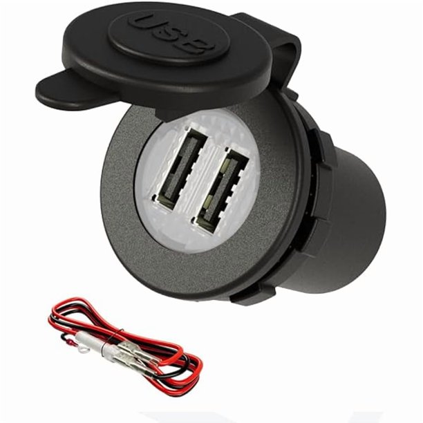 HAYAN 12V USB Charger Car Outlet YM1094 12V/24V Waterproof Dual 2 USB Ports Car Charger Power Socket Adapter Plug with Wire Fuse for Truck Boat Marine, Golf Cart, Automotive ATV Truck