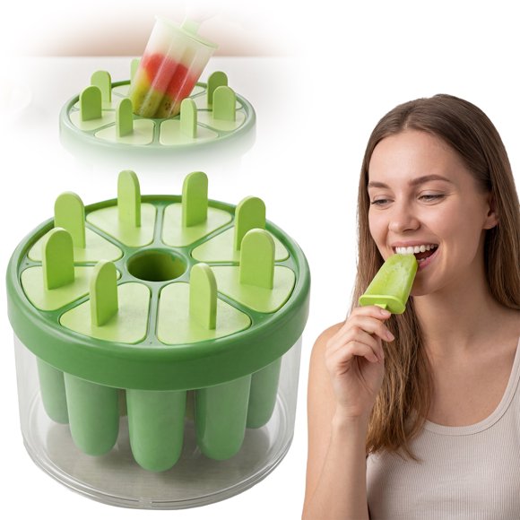 Plertrvy Diy Ice Pop Maker Mold, Easy Release Plastic Ice Lolly Tray, Reusable Popsicle Mold for Summer Homemade Frozen Treats, Green