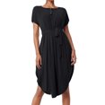 thumbnail image 1 of Vestido midi con cinturón y botones para mujer: estilo informal y fluido, tejido ligero, cinturón ajustable, apto para tres estaciones, 1 of 5
