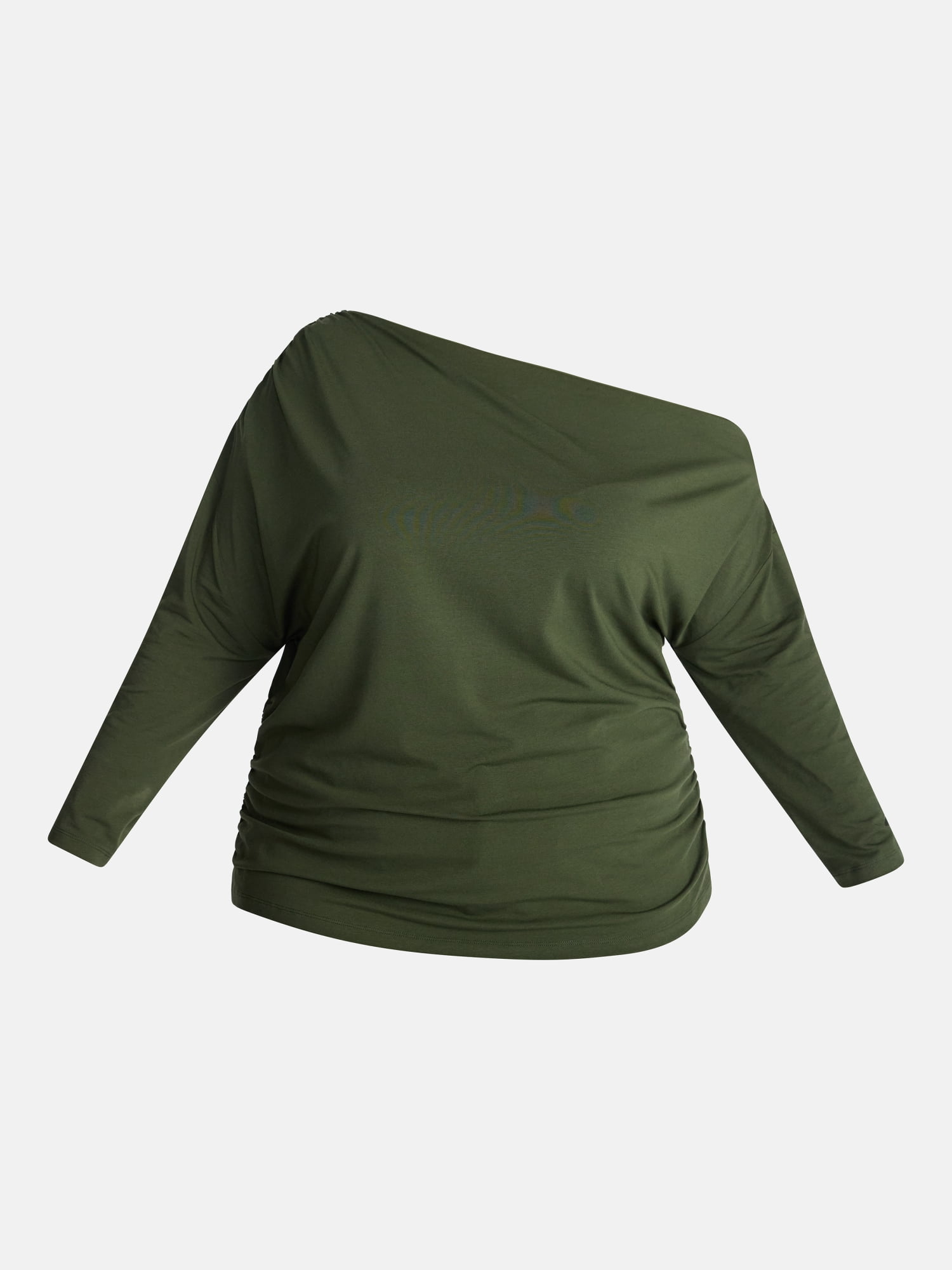 Terra & Sky Women’s Plus Asymmetrical Pleated One Shoulder Top with Long Sleeves, Sizes 0X-5X