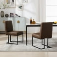 thumbnail image 6 of Faux Leather Mid Century Modern Dining Chair Set of 4, Upholstered Padded Dining Chairs Armless Accent Chair with Black Metal Frame for Dining Room/Living Room/Kitchen/Office, Brown, 6 of 8