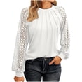 thumbnail image 2 of Long Sleeve Shirts for Women Dressy Casual Lace Tops 2025 Fall Outfits Business T-Shirts Work Blouses Clothes 08-White XL, 2 of 3