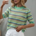 thumbnail image 4 of Women Hollow out Knitted Sweater Striped Contrast Color Half Sleeve, 4 of 8
