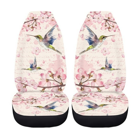 Xoenoiee Pink Cherry Blossoms Hummingbird Print Front Seat Covers 2 pcs Vehicle Seat Protector Car Seat Covers Fit Most Car Truck SUV or Van, Car Seat Covers