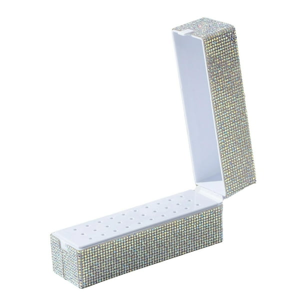Caja de almacenamiento para brocas de uñas con 30 agujeros, portátil, expositor, contenedor profesional, organizador de exhibición para salón de Blanco