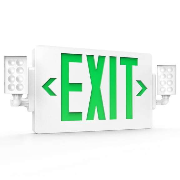Sunco Green Exit Signs With Emergency Lights, Two Adjustable LED Lights, 94V-0 Fire Resistant, Backup Battery, 120-277V, Wall Or Ceiling Mount, Commercial Grade Double Sided UL