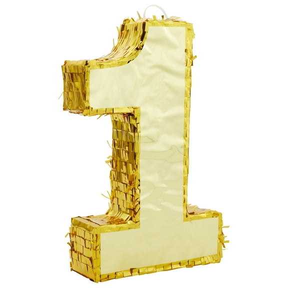 Gold Foil Number 1 Pinata - Pull-String Party Game & Birthday Pinata - First Fiesta Birthday Decorations - Gold, 10 x 16 x 3 in