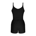 thumbnail image 7 of Avrnliq Womens Black Ribbed 2 Piece Activewear Lounge Set, V-Neck Stretchy Crop Tank Top & High Waisted Shorts with Side Pockets,Size L, 7 of 7