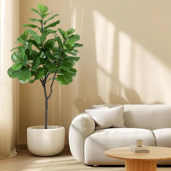 Eastvita Figuier Artificiel de 6 Pieds en Pot Ficus Lyrata Plante Factice avec Mousse Séchée/design Moderne/86 Feuilles de Violon/idéal pour Maison Intérieure/bureau à Domicile/chauffe-Maison/véranda