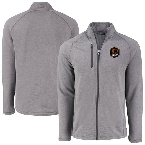 Men's-Cutter & Buck Heather Gray Houston Dynamo FC Peshastin Eco Fleece Recycled Raglan Full-Zip Jacket