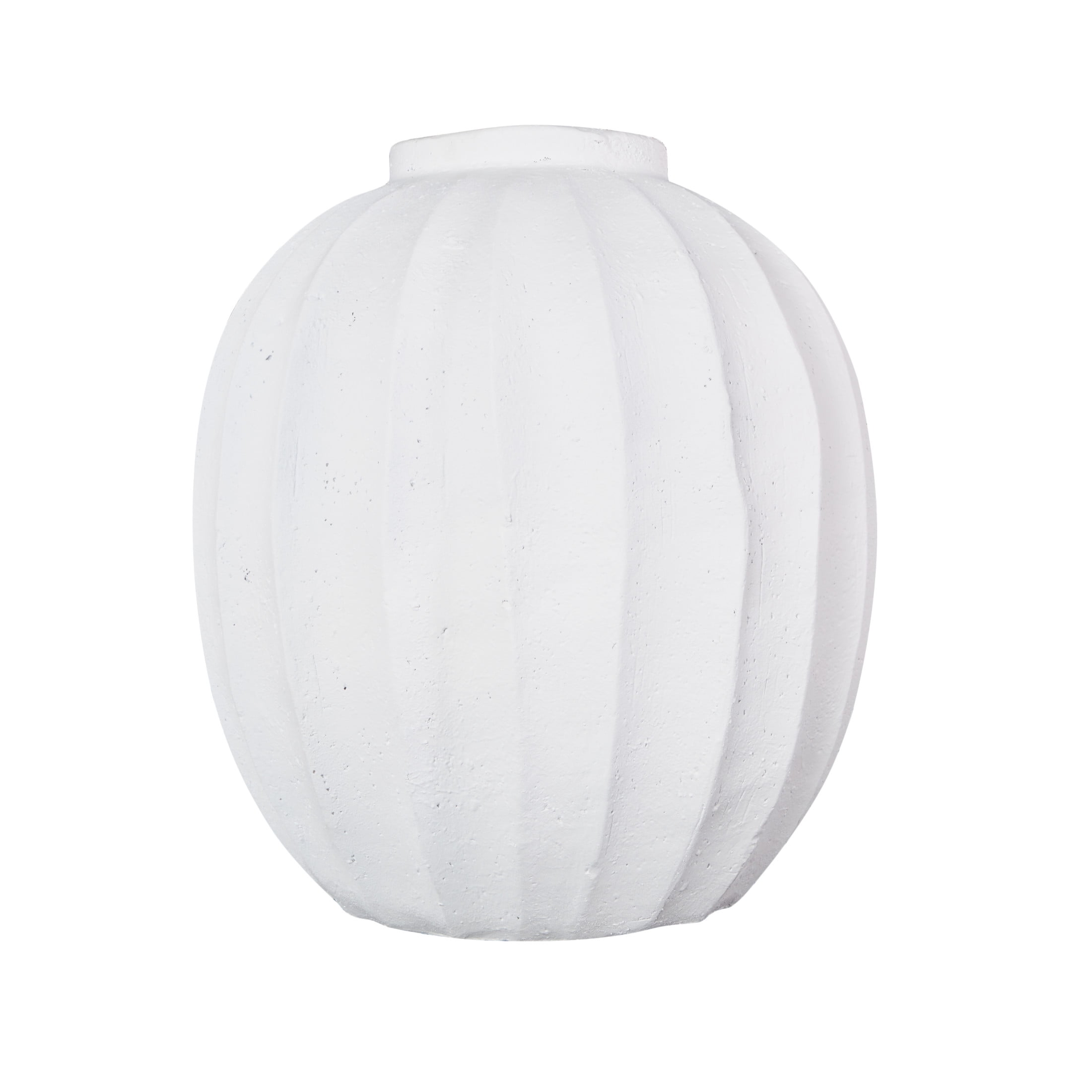 DecMode 18" Wide White Magnesium Oxide Vase with Carved Grooves