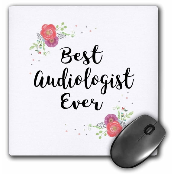 3dRose, Floral Best Audiologist Ever pretty watercolor pink flowers job work, MousePad