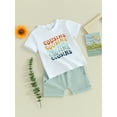 thumbnail image 3 of Suealasg Little Boys Summer Clothes 2Pcs Kids Boys Beach Outfits Short Sleeve Colorful Letter Print T-Shirts and Elastic Waist Shorts Sets, 3 of 8